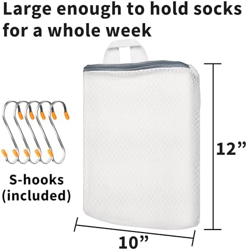 5Pcs Hanging Laundry Bags for Socks with S Hooks,12 X 10 inch 5 Color Mesh Laundry Bags for Washing Machine - Image 6