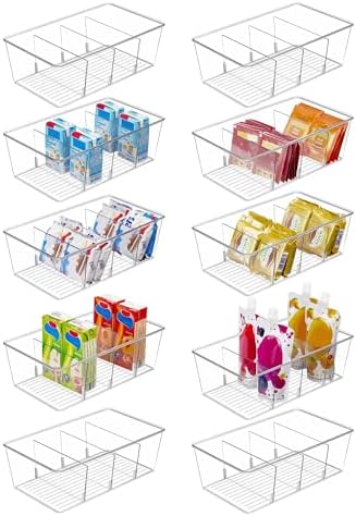 Vtopmart 10 Pack Food Storage Organizer Bins, Clear Plastic, 4 Compartments by Vtopmart