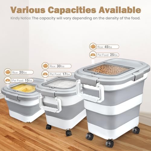 Komzon Rice Storage Container, Collapsible Airtight Food Storage Containers 6-20 Lbs, Rice Dispenser Bin with Cup and Scoop for Flour Cereal Pasta Grain, Cat Bird Pet Dog Food Storage Container - Image 2
