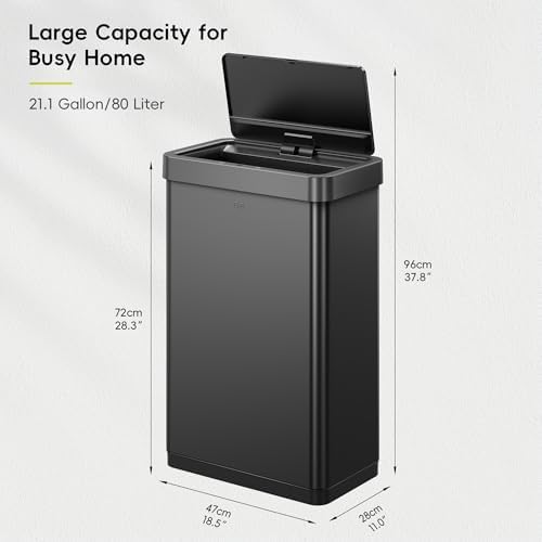 EKO Mirage X 80 Liter / 21.1 Gallons Motion Sensor Trash Can or Recycling Bin, Automatic Large Kitchen Trash Can Touchless, Stainless Steel, Matte Black - Image 2