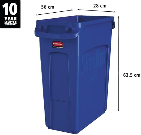 Rubbermaid Commercial Products Slim Jim Trash/Garbage Can with Venting Channels 16-Gallon Blue for Kitchen/Office/Workspace - Image 3