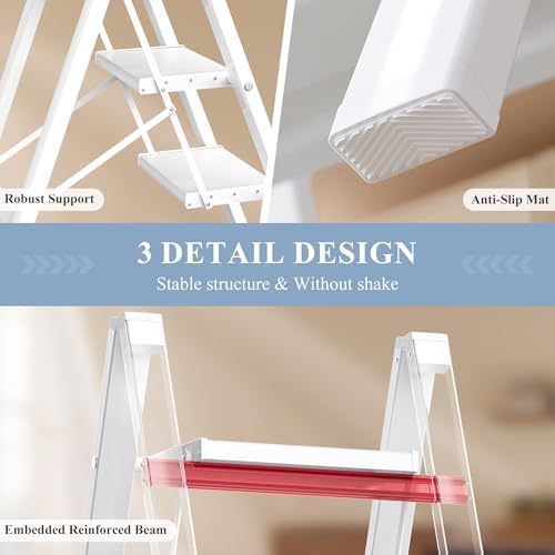 4 Step Ladder, Foldable Aluminum Step Stool with Anti-Slip Pedal - Image 3