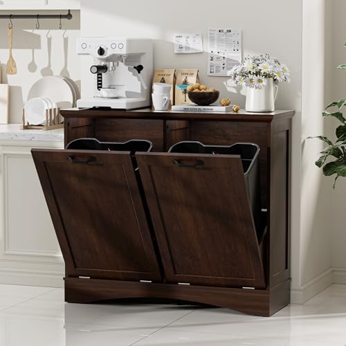 Double Tilt Out Trash Can Cabinet, Hidden Trash Can Cabinet by OUTGUAVA