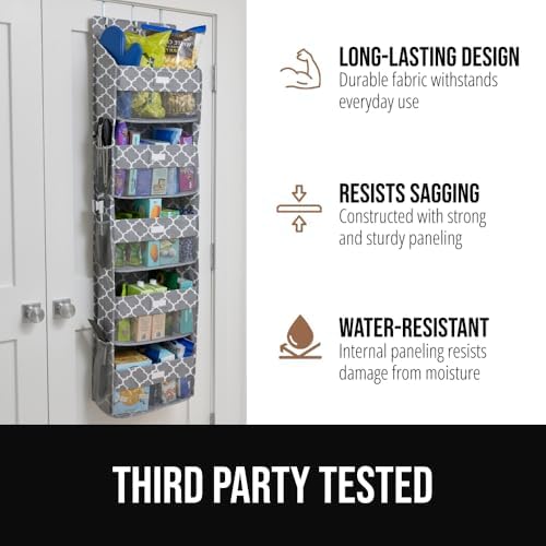 GORILLA GRIP Over The Door Organizer Storage, 5 Deep Hanging Shelves, Holds 50lbs, Closet Organizers Shelf for Bedroom, Shoes, Bathroom, Nursery, Dorm Essentials, 58x15 Inches, Quatrefoil - Image 5