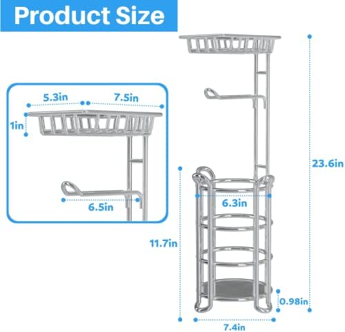 Toilet Paper Holder Stand with Shelf for Phone, Bathroom Free Standing Tissue Roll Storage Rack with Dispenser for 4 Mega Rolls, Chrome - Image 4