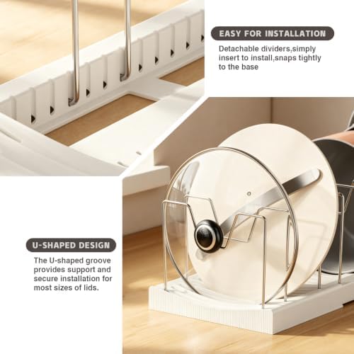 Magheo 2 Pack Pots and Pans Organizer Under Cabinet, Expandable 12.6"-22.8" Kitchen Cabinet Organizer Holder with 10 Adjustable Dividers for Food Storage Container Lid, Cookie Sheet, Cookware(White) - Image 4