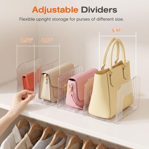 Glxgow 4 Pack Adjustable Acrylic Purse Organizer for Closet Shelf, Clear Handbag Storage Dividers, Detachable & Connectable Bag Organizer for Wallets, Clutches, Purses and Handbags - Image 5