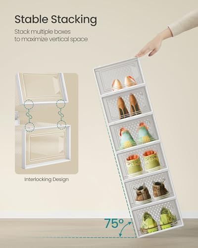 SONGMICS Shoe Boxes, Clear Plastic Sneaker Box, Pack of 24 - Image 3