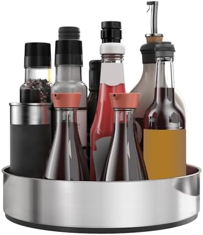 VAEHOLD Lazy Susan Turntable Spice Rack Organizer for Kitchen Cabinet, Storage Tray for Fruit, Snacks, Salad - Organizer for Cupboard, Pantry, Bathroom, Table, Cosmetic (Silver, 7 1/2‘’) by VAEHOLD