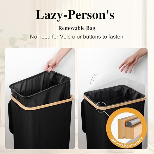 Foluck 100L Laundry Hamper with Lid Removable Bag and Bamboo Handles - Image 3