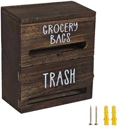 2 in 1 Trash Bag Dispenser, Double Wall Mounted,Wood Trash Bag Holder, used in kitchen, garage, laundry room, can store Environmentally friendly food bags and garbage bags(Dark Wood by Liuceny