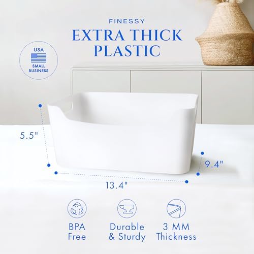 FINESSY White Plastic Storage Bins for Pantry with Handle 2 Pack White Bins - Image 4