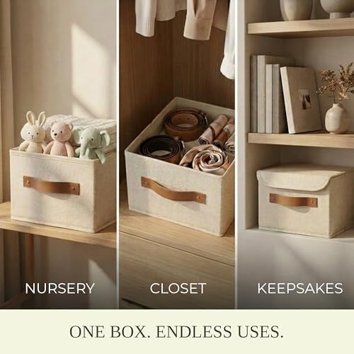 Decorative Linen Storage Boxes with Lids - Spacious Set of 2 Organizer Bins - Image 5