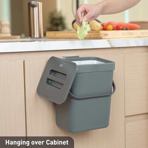 EKO Puro Mini Wall-Mounted Kitchen Trash Can with Lid, Food Waste Caddy, 1.32 Gall / 5L (Grey) (Pack of 12) - Image 3