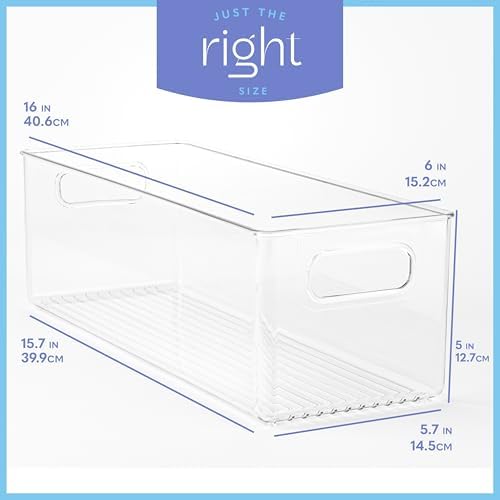 Plastic Food Storage Clear Container Bin with Handles for Organizing Kitchen, Pantry, Fridge, Freezer, Pantry,Bathroom. 16"x6"x5" - Image 3