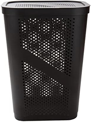 Mind Reader Slim Laundry Hamper with Lid, 60L Clothes Basket, Ventilated Plastic, Brown - Image 5