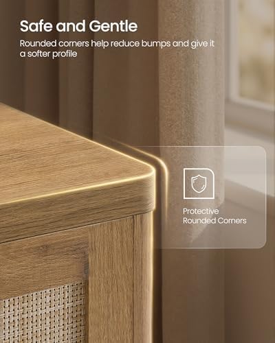 VASAGLE Boho Storage Bench with Rattan Look, Rounded Corners - Image 4
