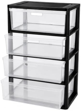4 Drawer Storage Organizer, 4-Tier Wide Clear Plastic Drawer Storage(Black) by Unknown