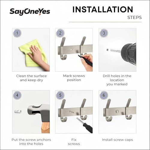Coat Rack Wall Mount – Brushed Nickel 24 Inch Stainless Steel Hook Rail with 8 Heavy Duty Double Coat Hooks – Wall Mounted Coat Hanger for Entryway, Bathroom, Bedroom, Towel, Hat Organizer - Image 7