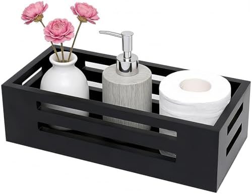 Black Toilet Basket Bathroom Box Wooden Toilet Paper Holders with Handles by LKMANY