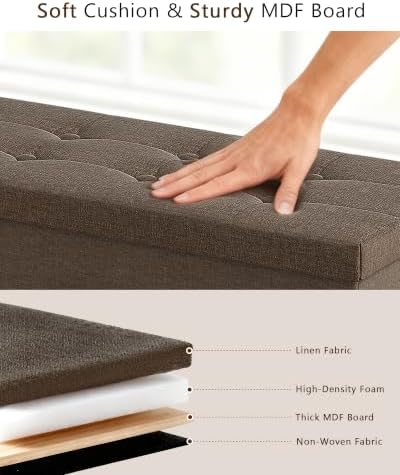 GLAXYFUR 43 Inches Folding Storage Ottoman Bench, Storage Chest, Brown - Image 6