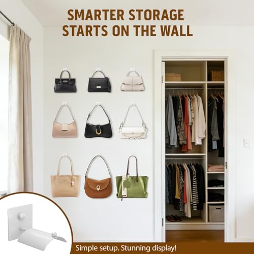 Wall Mounted Purse Organizer for Closet, Purse Hanger for Bedroom, White - Image 3