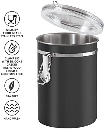 Oggi Stainless Steel Kitchen Canister 47 fl oz, Black - Airtight Clamp Lid, Clear See-Thru Top - Ideal for Kitchen Storage, Food Storage, Pantry Storage. Large Size 5" x 6". - Image 3
