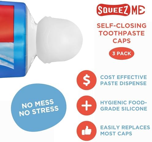 Chrome Cherry SqueezMe Silicone Self-Closing Toothpaste Caps, No-Mess Dispensing for Kids and Adults, Easy Installation, Compatible with Most Standard Tubes, Clear, 3-Pack - Image 2
