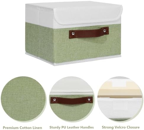 ANMINY Fabric Storage Box Bins with Lids, Green White, 10"x8"x7", 2 Pack - Image 3