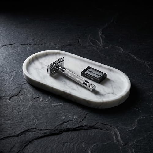 YKAJO Carrara White Gray Oval Marble Tray, 9.8x4.7 Perfume Organizer Dish - Image 7