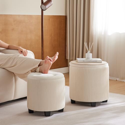 BLEXA Big Round Ottoman with Storage Set of 2, Velvet Makeup Vanity Stool - Image 4