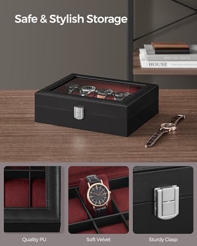 SONGMICS Watch Box, 10-Slot Watch Case with Large Glass Lid - Image 3