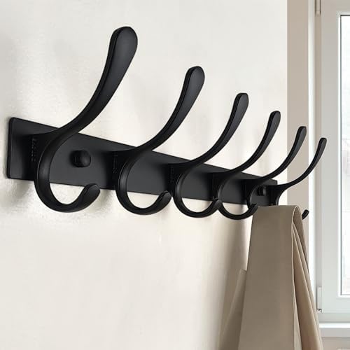 SKOLOO Coat Rack Wall Mounted - 6 Hooks, Heavy Duty, Stainless Steel, Metal Wall Hanger, Sturdy Coat Hooks for Hanging Coats, Jacket, Clothes, Hats - Black - Image 2