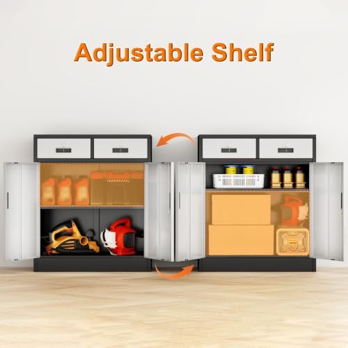 Wanfu Metal Storage Cabinet, 36" H Locking Storage Cabinet with 2 Drawers and Adjustable Shelf, Metal Cabinets for Office, Garage, Home-Black and Silver - Image 6