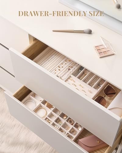 Lolalet Jewelry Drawer Organizer Inserts, Stackable Velvet Tray Jewelry Storage Organizers Set Display Cases for Necklaces Bracelets Earrings Rings Chains Bangles Watches, Beige, Set of 2 - Image 2