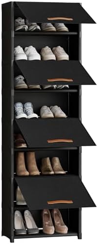 9 Tier Shoe Cabinet with Door, 18-Pair Rack for Closet Black by Gasvadivum
