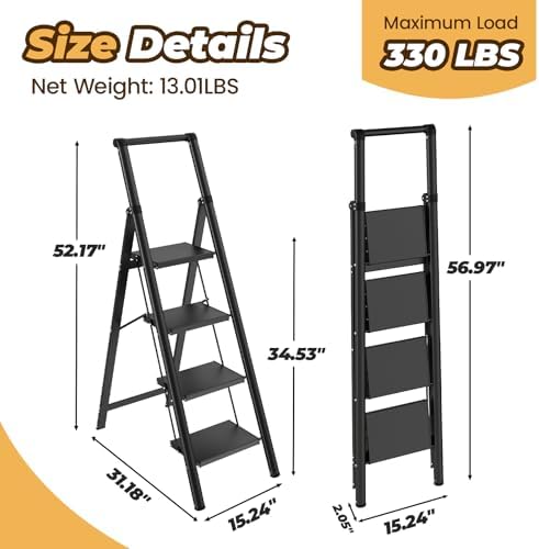 HBTower 4 Step Ladder, Lightweight Aluminum Folding Step Stool - Image 2