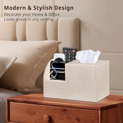 PU Leather Square Tissue Box Cover - Multi-Functional Tissue Box Holder - Image 2