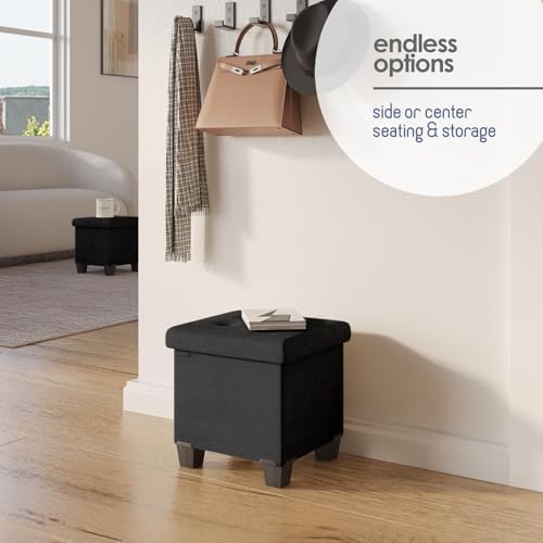 Storage Ottoman Cube with Small Bin, 15-in Square Ottoman with Storage for Living Room and Bedroom, Small Ottomans Foot Rest, Fabric Foot Stools Ottomans Max 330lbs, Black - Image 6