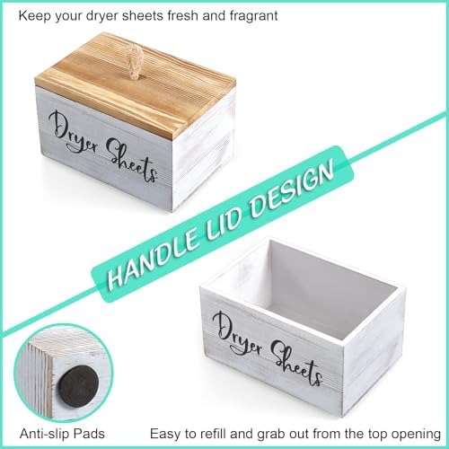 Bivvclaz Dryer Sheet Holder, White Washed Wood Laundry Sheets Container, Laundry Room Organization and Storage for Farmhouse Laundry Room Decor and Accessories, Fabric Sheet Holder - Image 3