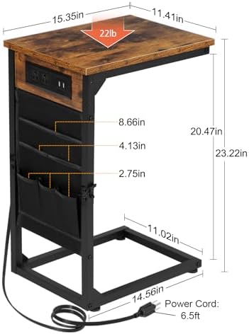 AMHANCIBLE C Shaped End Table with Charging Station, TV Tray - Image 3