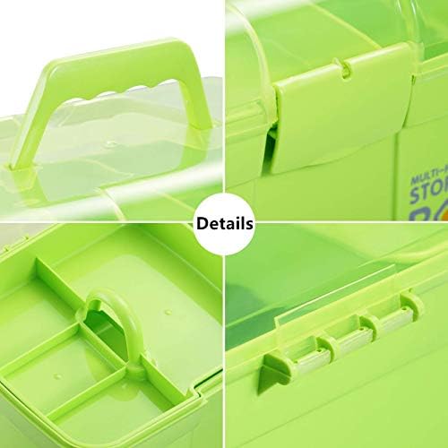 Kinsorcai 11'' Plastic Storage Box with Removable Tray, Multipurpose Organizer and Storage Case for Art Craft and Cosmetic (Green) - Image 4