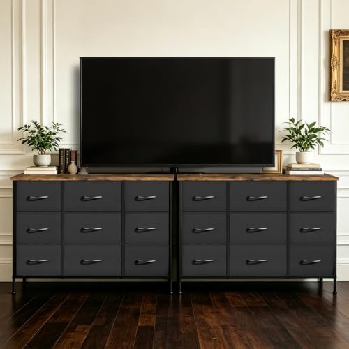VASICAR Wide TV Stand for Bedroom, Black Dresser with 9 Deep Drawers - Image 7