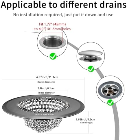 TRAPMATE Shower Hair Drain Catcher, Easy Clean Bathtub Drain Hair Catcher, Fast Drainage Tub Drain Protector, Stainless Steel Shower Drain Cover for US Standard Regular & Pop-up Drain Screen (Black) - Image 2