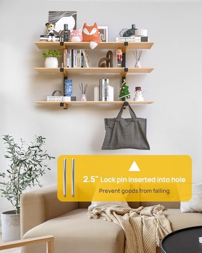 Lumber Rack Wall Mount Storage Racks Folding Wood Organizer Heavy Duty Shelf Brackets With 6-Level 720 Lbs Capacity Yellow Metal Utility Racks Garage Wall Shelving for Indoor and Outdoor Use (4 Pack) - Image 5
