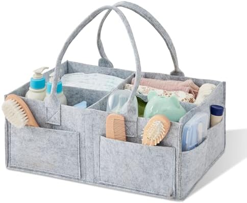 Upgraded Baby Diaper Caddy Organizer, Portable Nursery Storage Bin with Handle, Side Pockets Car Organizer for Diapers and Baby Wipes Essentials, Registry Gift Baskets (1Pcs-Large-Grey) by Unknown
