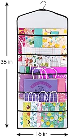 Gift Bag and Tissue Paper Storage, Hanging Organizer with Multiple Front and Back Pockets Double Sided, Organize Gift Wrap and Paper Bags 38 x 16 Inch (Black seam) - Image 3