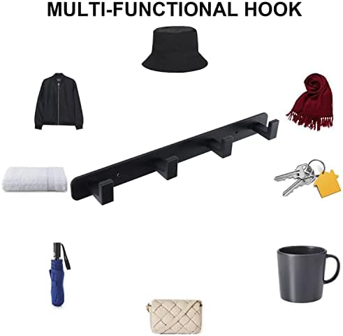 Coat Rack, Heavy Duty Stainless Steel 4 Tri Coat Hook Hanger, Wall Mounted Storage Wall Hooks, Rustic Clothes Hook/Key Hook Rail for Bathroom Kitchen Entryway(4 Hook Black) - Image 4