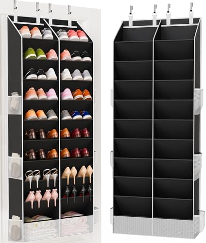 Criusia Over the Door Shoe Organizer, 20-30 Pairs Heavy-Duty Hanging Shoe Storage with Large Pockets, 10-Tier Door Shoe Rack with 4 Hooks for Sneakers Sandals Heels Boots (Black) by Criusia