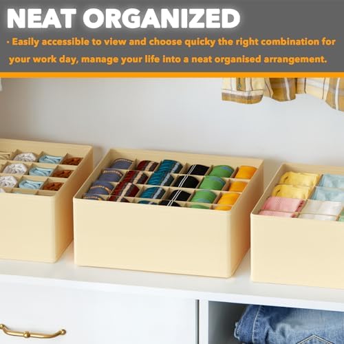 SpaceAid Sock Drawer Organizer Divider 3 Pack, 64 Cell Dresser Closet Nursery Underwear Organizers Storage Bins for Organizing Socks Underwear Ties Belts (Beige) - Image 6